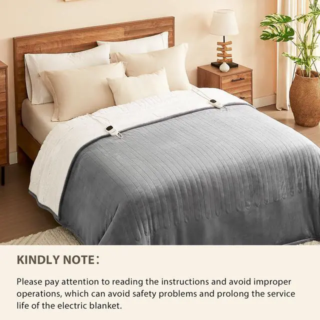 Alt view image 6 of 6 - Heated Electric Blanket King Size - 100"x90" Heating BedBlanket Throw with 10 Heating Levels&8 Hours Auto Off, Fast Heating Over-Heated Protection Ultra Soft Flannel ETL Certified, Grey