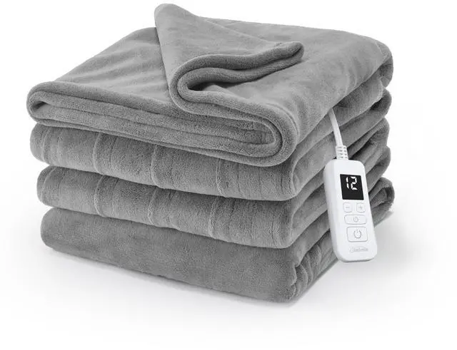 Main image of Electric Royal Luxe Microplush Heated Blanket, 12 Heat Settings, 12-Hour Auto Shut-Off, Fast Heating, Warm & Cozy, Machine Washable, Dove Gray Color, Twin (84" x 62")