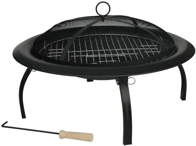 Main image of 60873 Fire Pit Portable Folding Round Steel with Folding Legs Wood Burning Lightweight Included Carrying Bag & Screen Lift Tool - Black - 22"