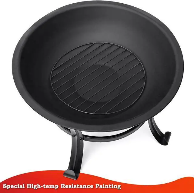 Alt view image 6 of 7 - 22 inch Fire Pit for Outside Outdoor Wood Burning Small Bonfire Pit Steel Firepit Bowl for Patio Camping Backyard Deck Picnic Porch,with Spark Screen,Log Grate,Poker