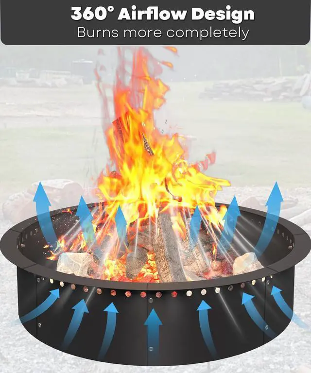 Alt view image 2 of 7 - 39 Inch Smokeless Fire Pit Ring Insert Outdoor, Heavy Duty Metal Steel DIY Firepit Rim Liner Round Campfire Rings for Outside Wood Burning Above or In-Ground, Black