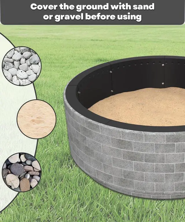 Alt view image 5 of 7 - 39 Inch Smokeless Fire Pit Ring Insert Outdoor, Heavy Duty Metal Steel DIY Firepit Rim Liner Round Campfire Rings for Outside Wood Burning Above or In-Ground, Black