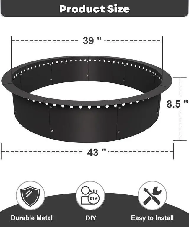 Alt view image 4 of 7 - 39 Inch Smokeless Fire Pit Ring Insert Outdoor, Heavy Duty Metal Steel DIY Firepit Rim Liner Round Campfire Rings for Outside Wood Burning Above or In-Ground, Black