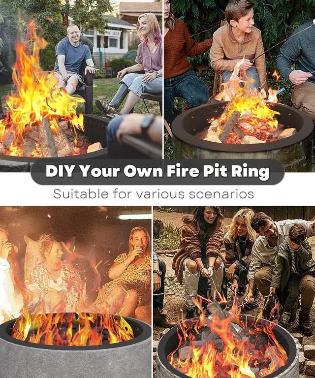 Alt view image 7 of 7 - 39 Inch Smokeless Fire Pit Ring Insert Outdoor, Heavy Duty Metal Steel DIY Firepit Rim Liner Round Campfire Rings for Outside Wood Burning Above or In-Ground, Black