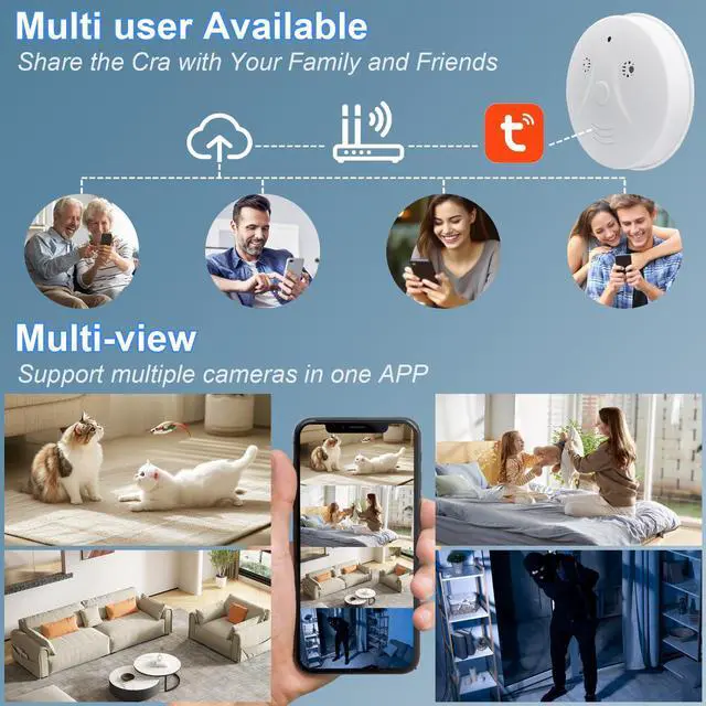 Alt view image 4 of 7 - Hidden Camera Smoke Detector Video Small Cam 1080P HD Wireless WiFi Camera with Night Vision & Motion Detection Indoor Security Camera