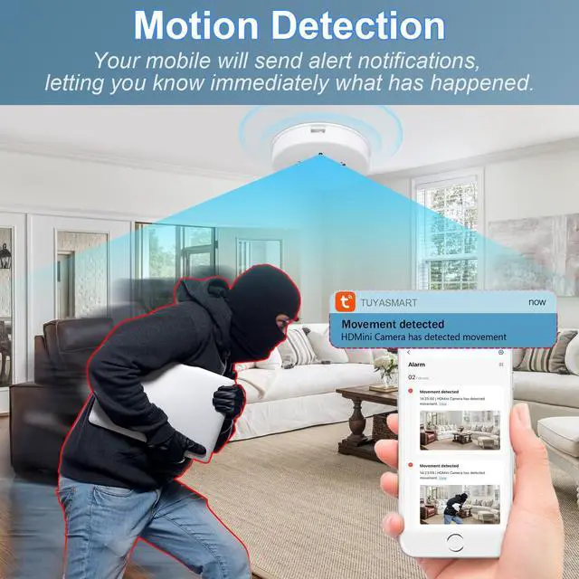 Alt view image 7 of 7 - Hidden Camera Smoke Detector Video Small Cam 1080P HD Wireless WiFi Camera with Night Vision & Motion Detection Indoor Security Camera