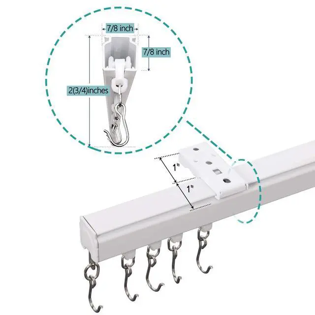 Alt view image 2 of 7 - Ceiling/Wall Mount Curtain Track Rod Set with Hooks, 6ft - 9ft Adjustable Length Window Rod Track Curtain Rail System For Living Room Bedroom, Work with Grommet and Pinch Pleated Curtain