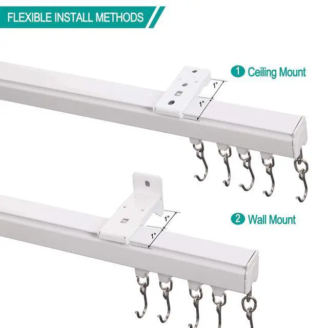 Alt view image 3 of 7 - Ceiling/Wall Mount Curtain Track Rod Set with Hooks, 6ft - 9ft Adjustable Length Window Rod Track Curtain Rail System For Living Room Bedroom, Work with Grommet and Pinch Pleated Curtain