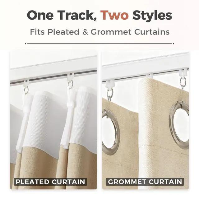Alt view image 5 of 7 - Ceiling/Wall Mount Curtain Track Rod Set with Hooks, 6ft - 9ft Adjustable Length Window Rod Track Curtain Rail System For Living Room Bedroom, Work with Grommet and Pinch Pleated Curtain