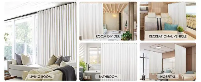 Alt view image 7 of 7 - Ceiling/Wall Mount Curtain Track Rod Set with Hooks, 6ft - 9ft Adjustable Length Window Rod Track Curtain Rail System For Living Room Bedroom, Work with Grommet and Pinch Pleated Curtain