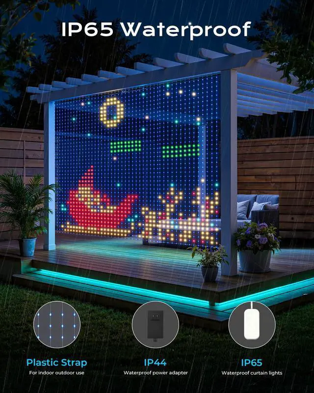 Alt view image 4 of 7 - 540 RGBIC LEDs Smart Curtain Lights with DIY GIF, 4.9x6.6ft Color Changing Christmas Wall Lights with APP, IP65 Waterproof String Fairy Lights for Indoor Outdoor Bedroom Window Garage