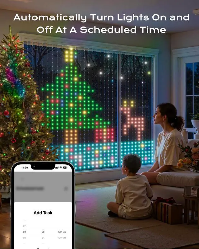 Alt view image 5 of 7 - 540 RGBIC LEDs Smart Curtain Lights with DIY GIF, 4.9x6.6ft Color Changing Christmas Wall Lights with APP, IP65 Waterproof String Fairy Lights for Indoor Outdoor Bedroom Window Garage