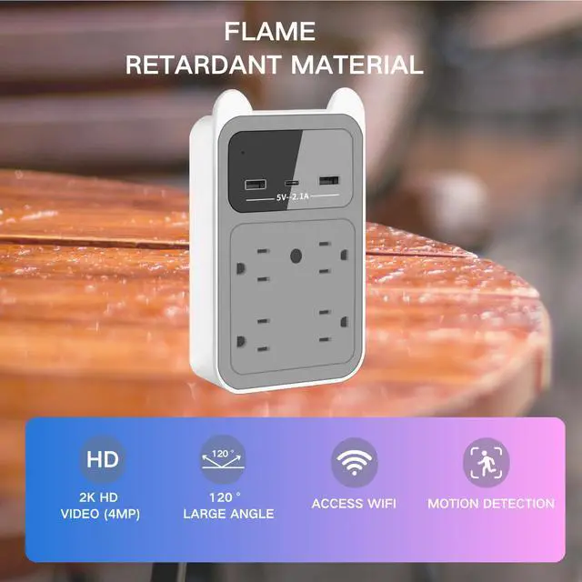 Alt view image 3 of 6 - USB Charger Camera - WiFi Small Camera - Full HD 2K Mini Wireless Nanny Cam - 120° Degree Wide Angle for Discreet Indoor Security (Grey)