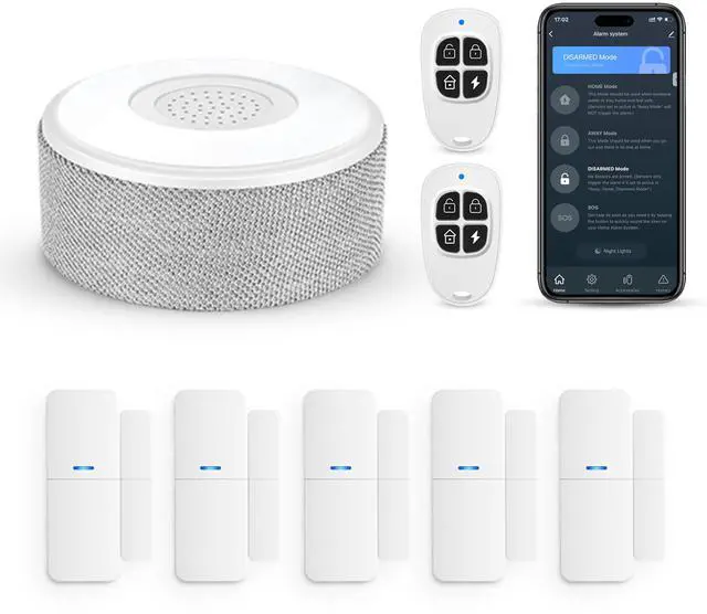 WiFi Door Alarm System, Wireless DIY Smart Home Security System, with Phone APP Alert, 8 Pieces-Kit (Alarm Siren, Door Window Sensor, Remote), Work with Alexa, for House, Apartment