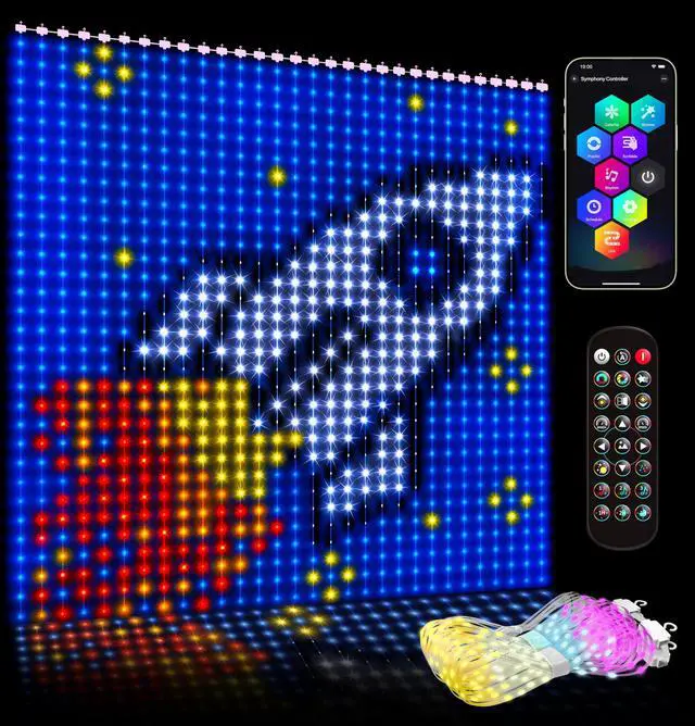Main image of High Pixel Smart Curtain Lights - LED Pioneering App Controlled Color Changing American Flag Light Outdoor Indoor for Christmas, Halloween, Shop, Bar, IP65 Waterproof 9.85x9.85Ft