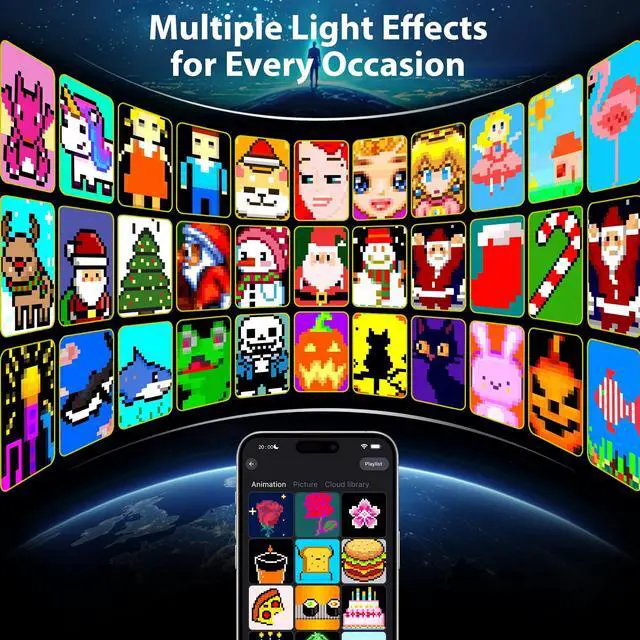 Alt view image 6 of 7 - High Pixel Smart Curtain Lights - LED Pioneering App Controlled Color Changing American Flag Light Outdoor Indoor for Christmas, Halloween, Shop, Bar, IP65 Waterproof 9.85x9.85Ft