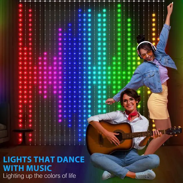 Alt view image 7 of 7 - High Pixel Smart Curtain Lights - LED Pioneering App Controlled Color Changing American Flag Light Outdoor Indoor for Christmas, Halloween, Shop, Bar, IP65 Waterproof 9.85x9.85Ft