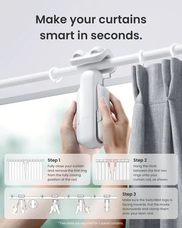 Alt view image 2 of 7 - 2025 Automatic Curtain Opener 3 Rod-Bluetooth Remote Control, WiFi&Smartphone Control, Upgraded High-Performance, Add Hub to Work with Alexa, Google Home, HomeKit