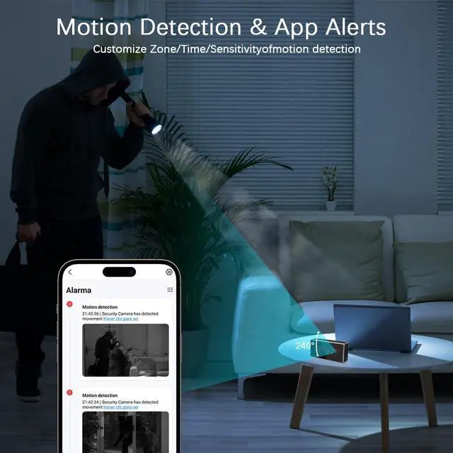 Alt view image 4 of 7 - Indoor Security Camera for Home, Baby/Elder/Dog/Pet Cam with Phone App, Wi-Fi with Motion Detection/Night Vision, 24/7, 1080P Clock Camera