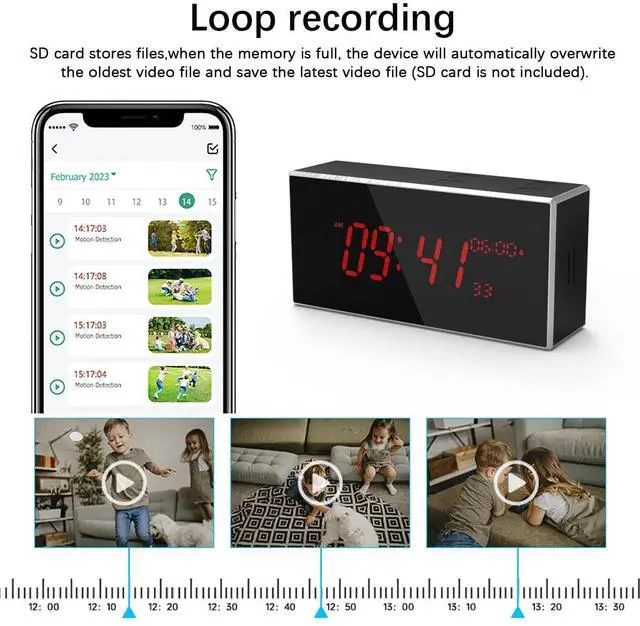 Alt view image 6 of 7 - Indoor Security Camera for Home, Baby/Elder/Dog/Pet Cam with Phone App, Wi-Fi with Motion Detection/Night Vision, 24/7, 1080P Clock Camera