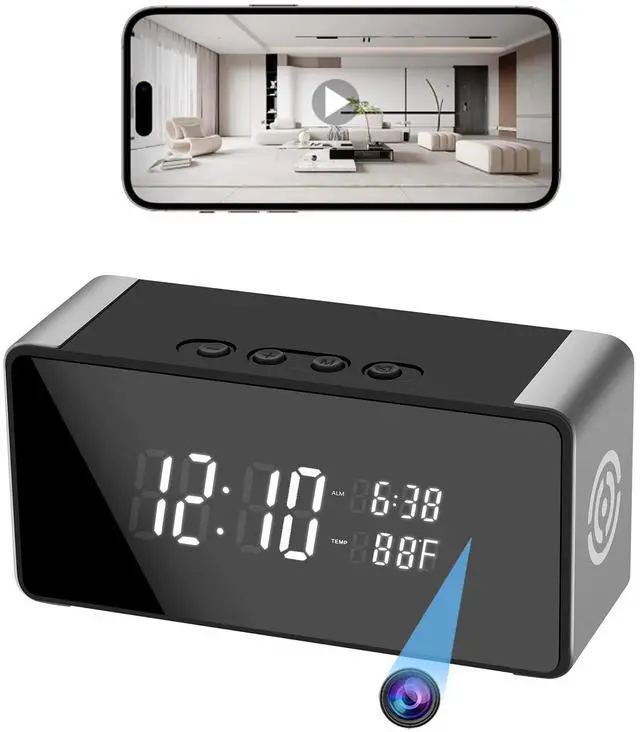 Main image of Home Security Camera 4K WiFi Clock Camera - Nanny Cam with Night Vision, Wide-Angle Lens, and Motion Detection