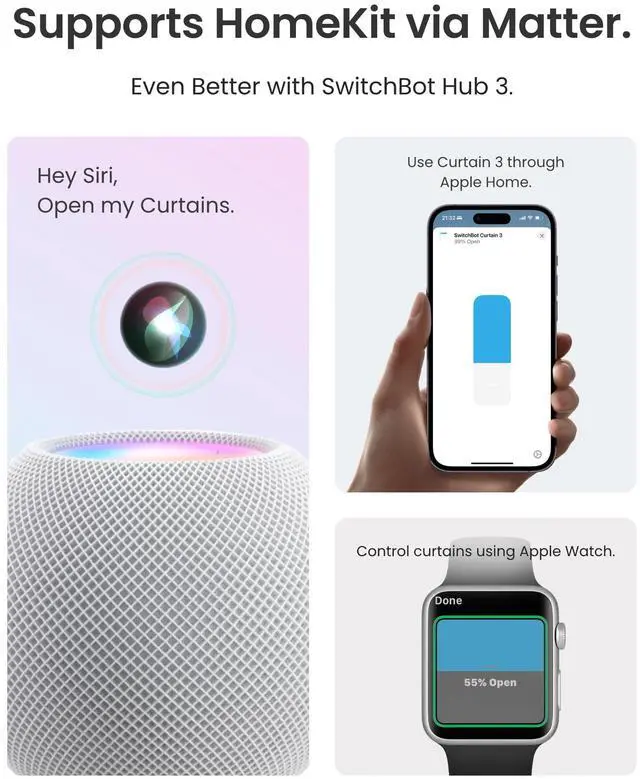 Alt view image 7 of 7 - 2025 Automatic Curtain Opener 3 Rod-Bluetooth Remote Control, WiFi&Smartphone Control, Upgraded High-Performance, Add Hub to Work with Alexa, Google Home, HomeKit