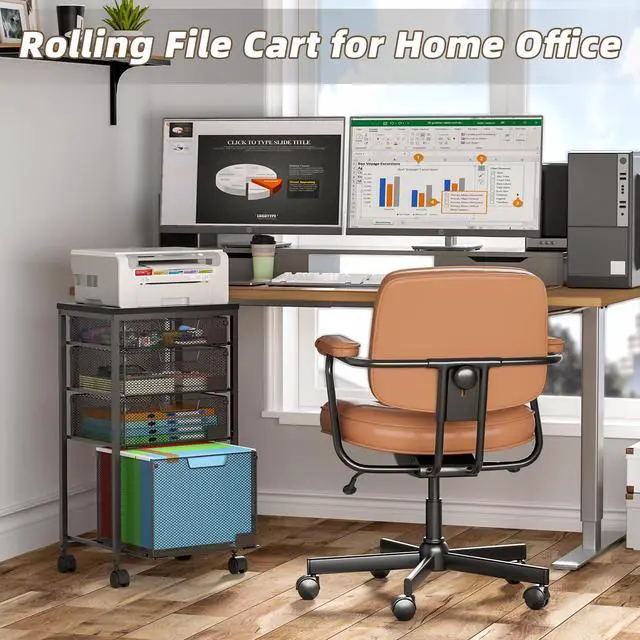 Alt view image 5 of 7 - Rolling File Cart with 4 Storage Drawers, Filing Cabinet for Home Office, Hanging File Folder Organizer with Wheels Under Desk, Utility Craft Cart Printer Stand, Black, Patent Pending