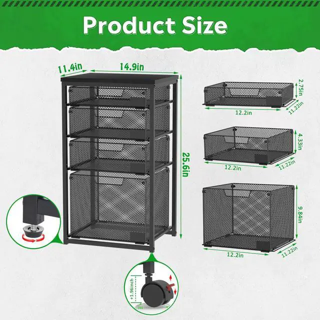 Alt view image 6 of 7 - Rolling File Cart with 4 Storage Drawers, Filing Cabinet for Home Office, Hanging File Folder Organizer with Wheels Under Desk, Utility Craft Cart Printer Stand, Black, Patent Pending