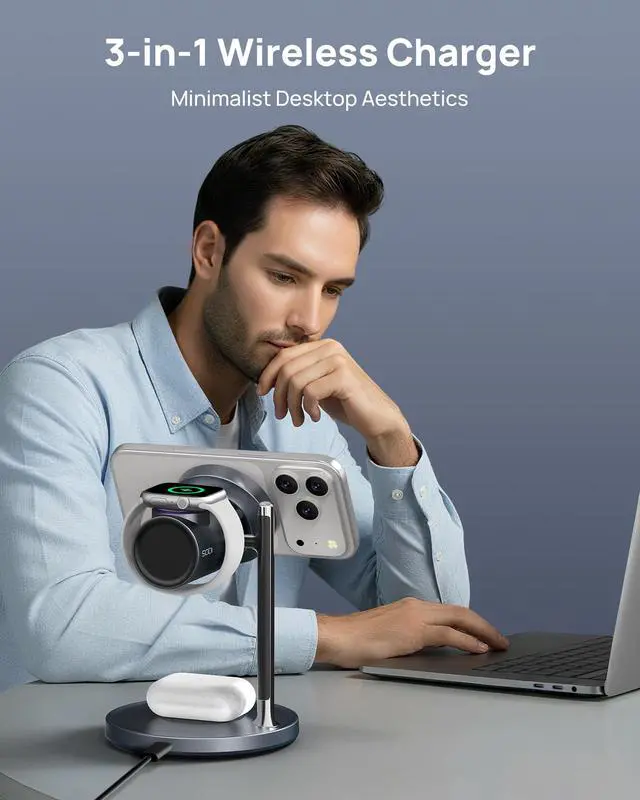 Alt view image 7 of 7 - Qi2 25W Wireless Charger, 3 in 1 Charging Station with Cooling Fan, Magnetic Qi2.2 Wireless Charger Stand, Compatible with iPhone 17/16/15/14/13/12, Apple Watch, AirPods (GaN Adapter Included)