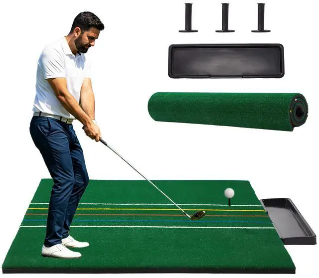Main image of 5×4/5×5FT Elite Golf Hitting Mats Professional Golf Mats Practice Outdoor Indoor , Golf Driving Turf Grass Matt Simulators for Home with 3 Tees and Tray