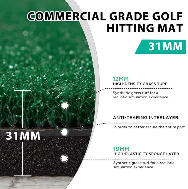 Alt view image 2 of 7 - 5×4/5×5FT Elite Golf Hitting Mats Professional Golf Mats Practice Outdoor Indoor , Golf Driving Turf Grass Matt Simulators for Home with 3 Tees and Tray
