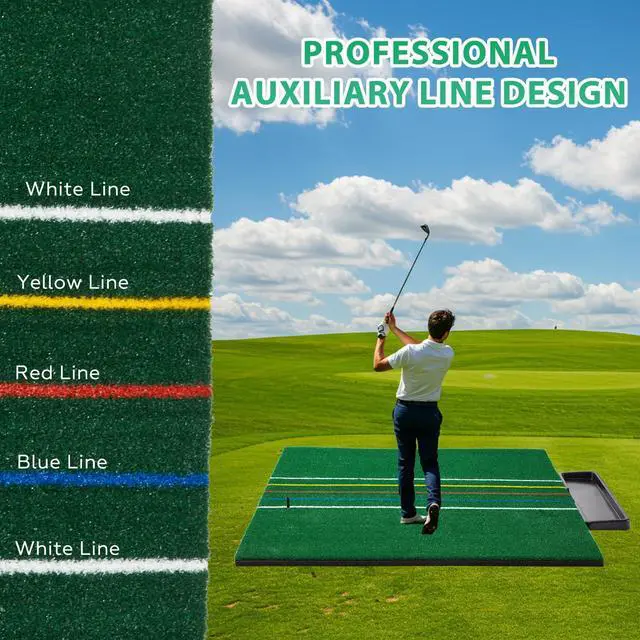 Alt view image 3 of 7 - 5×4/5×5FT Elite Golf Hitting Mats Professional Golf Mats Practice Outdoor Indoor , Golf Driving Turf Grass Matt Simulators for Home with 3 Tees and Tray
