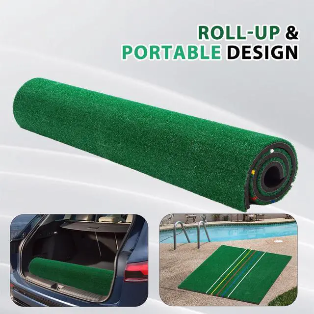 Alt view image 4 of 7 - 5×4/5×5FT Elite Golf Hitting Mats Professional Golf Mats Practice Outdoor Indoor , Golf Driving Turf Grass Matt Simulators for Home with 3 Tees and Tray