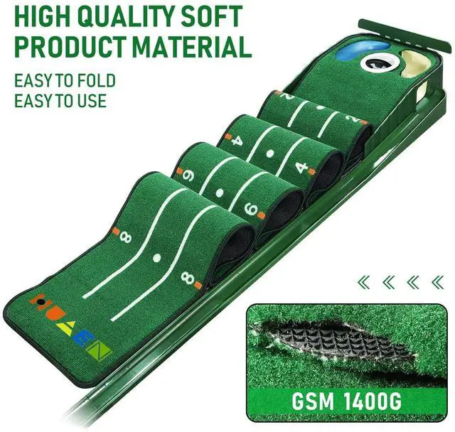 Alt view image 3 of 7 - Golf Putting Green, Mat for Indoors, Putting Matt with Ball Return and 3 Holes, Training and Practice Equipment at Home or Office, Gifts Accessories for Men