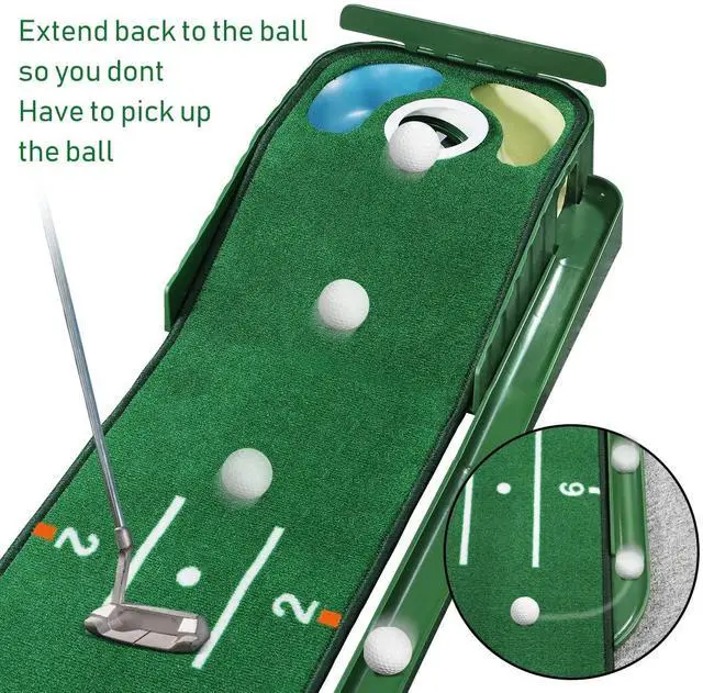Alt view image 4 of 7 - Golf Putting Green, Mat for Indoors, Putting Matt with Ball Return and 3 Holes, Training and Practice Equipment at Home or Office, Gifts Accessories for Men