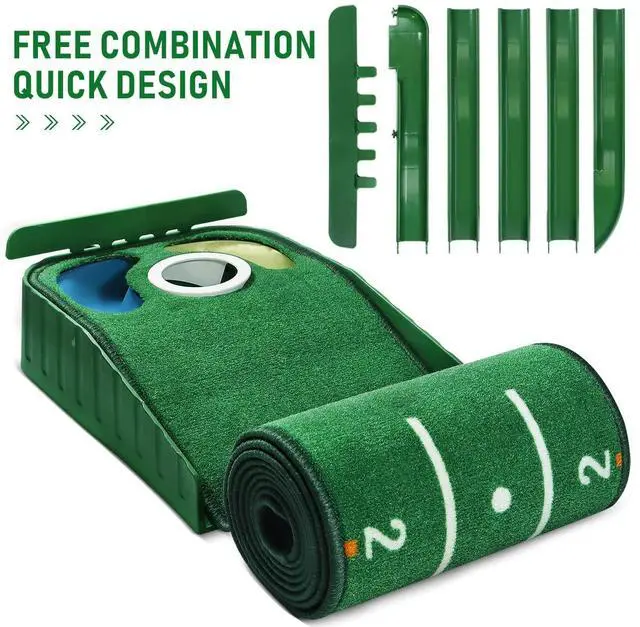 Alt view image 5 of 7 - Golf Putting Green, Mat for Indoors, Putting Matt with Ball Return and 3 Holes, Training and Practice Equipment at Home or Office, Gifts Accessories for Men
