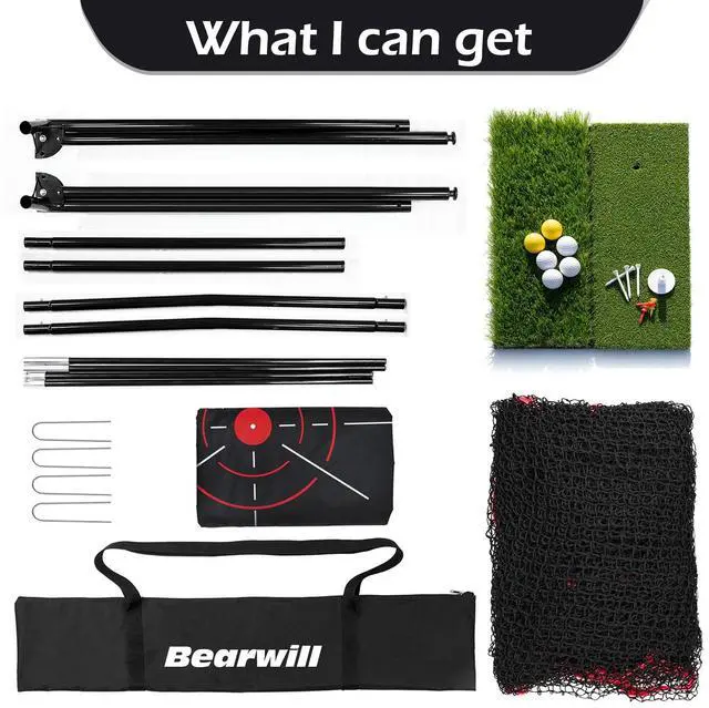 Alt view image 6 of 6 - Golf Net, 10x7ft Heavy Duty Golf Practice Nets with Mat, Target Cloth, 8 Tees, 6 Balls, Carry Bag for Backyard Driving Chipping Indoor Outdoor Training