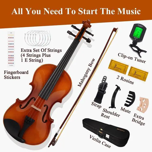 Alt view image 5 of 6 - Violin 4/4 Full Size Kit, Violin Fiddle Set for Beginner Adults Student with Rosewood Bow Extra Strings & Bridge (Entry-level, Full)
