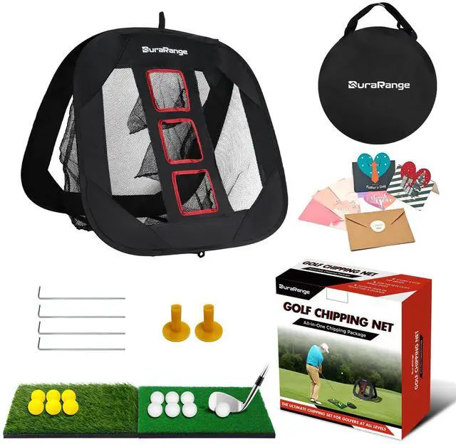 Main image of Pop-up Golf Chipping Net Set - Foldable Training Kit with 2 Hitting Mats, 6 Practice Balls, 6 Foam Balls - Ultimate Golf Gift & Target Chipping Aids, Black