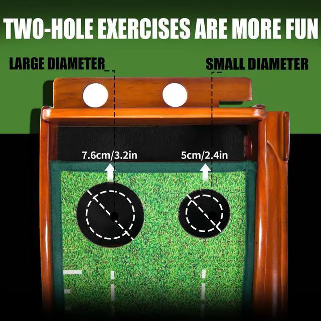 Alt view image 3 of 6 - Golf Putting mat Green Indoor and Outdoor with Auto Ball Return,Game Practice Golf Gifts for Home, Office, Backyard Indoor Golf and Outdoor Use, Crystal Velvet Mat and Solid Wood Base (Brown)