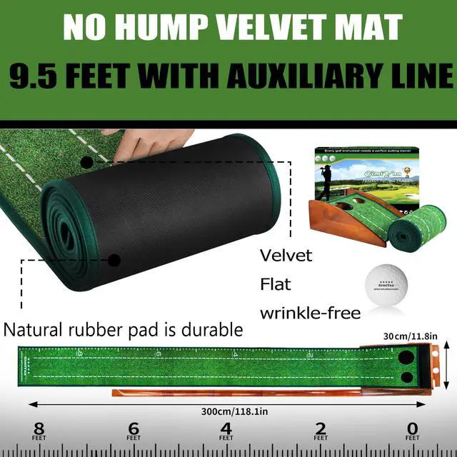 Alt view image 5 of 6 - Golf Putting mat Green Indoor and Outdoor with Auto Ball Return,Game Practice Golf Gifts for Home, Office, Backyard Indoor Golf and Outdoor Use, Crystal Velvet Mat and Solid Wood Base (Brown)