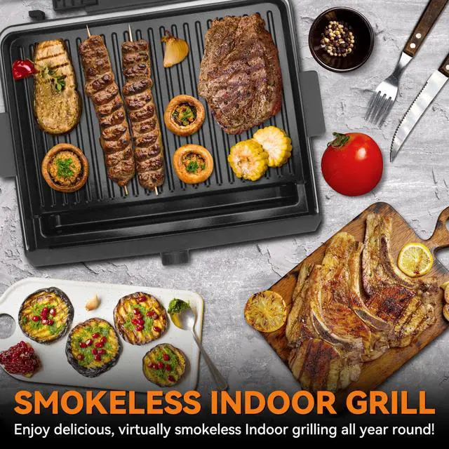 Alt view image 2 of 6 - Smokeless Indoor Grill with Removable Plates, Portable BBQ Grill, Electric Grill Indoor, Indoor Grills Electric Smokeless, Cooking & Grilling Gifts, Recipes Included, Graphite
