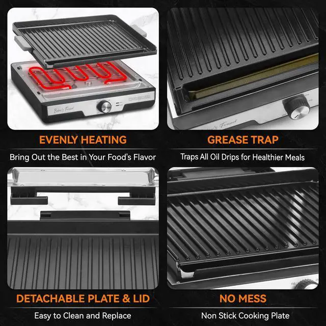 Alt view image 5 of 6 - Smokeless Indoor Grill with Removable Plates, Portable BBQ Grill, Electric Grill Indoor, Indoor Grills Electric Smokeless, Cooking & Grilling Gifts, Recipes Included, Graphite