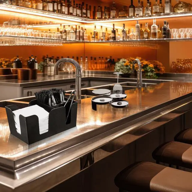 Alt view image 7 of 7 - Bartending Supplies Garnish Tray with Lid Bar Caddy 3 Tier Glass Rimmer 12 Stainless Steel Bottle Pourers 2 Juice Pour Bottle 1000 Cocktail Straw 3 Serving Tong(6 Compartments,Plastic)