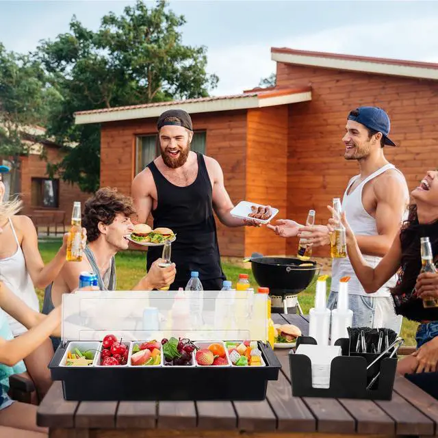 Alt view image 5 of 7 - Bartending Supplies Garnish Tray with Lid Bar Caddy 3 Tier Glass Rimmer 12 Stainless Steel Bottle Pourers 2 Juice Pour Bottle 1000 Cocktail Straw 3 Serving Tong(6 Compartments,Plastic)