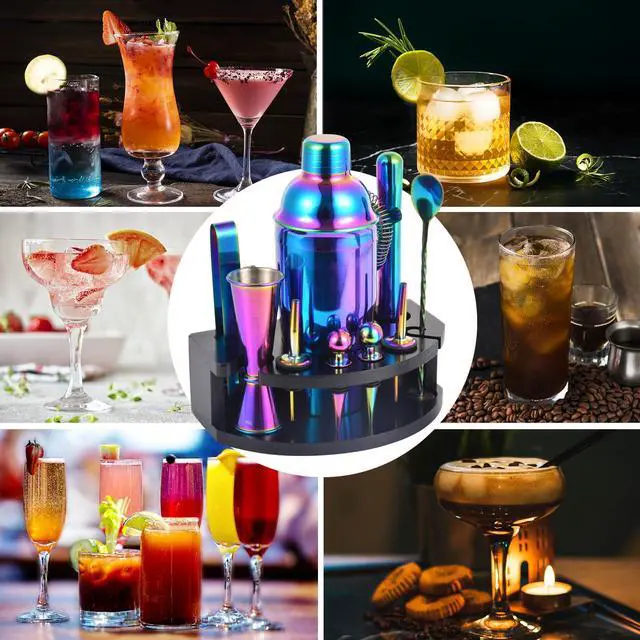 Alt view image 5 of 7 - Bartender Kit with Stand, 12-Piece Bar Set | 24oz Cocktail Shaker Set for Drink Mixing, Martini Shaker Set with Bar Tools, Recipes Booklet | Fun Housewarming Gift (Rainbow)