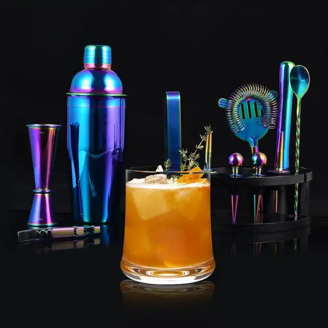Alt view image 7 of 7 - Bartender Kit with Stand, 12-Piece Bar Set | 24oz Cocktail Shaker Set for Drink Mixing, Martini Shaker Set with Bar Tools, Recipes Booklet | Fun Housewarming Gift (Rainbow)