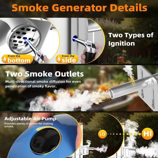 Alt view image 2 of 6 - Smoke Generator, Hot and Cold Smoke Generator with Lid & Air Pump, Portable Electric Smoker Grill, Stainless Steel Pellet Smoker Tube, BBQ Premium Smoking Accessories for Smoking Meats and Vegetables