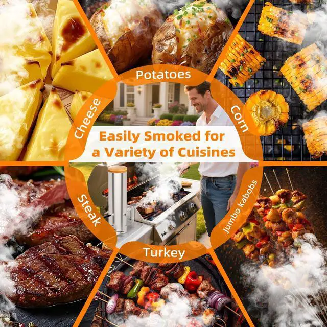 Alt view image 6 of 6 - Smoke Generator, Hot and Cold Smoke Generator with Lid & Air Pump, Portable Electric Smoker Grill, Stainless Steel Pellet Smoker Tube, BBQ Premium Smoking Accessories for Smoking Meats and Vegetables