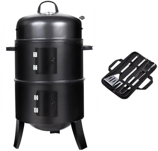 Main image of 16 inch Vertical Charcoal Smoker, Mini BBQ Grill, Fire Pit, 3-in-1 with Built-in Thermometer, Adjustable Air Vent, Idea for Parties, Backyard, Patio, Camping